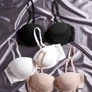 (A6) NEW SHEIN 3pack Microfiber Lace Removable Strap Push Up Demi Bra Set, 32B